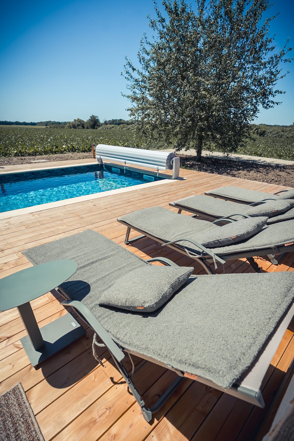 Transats au bord de la piscine privée